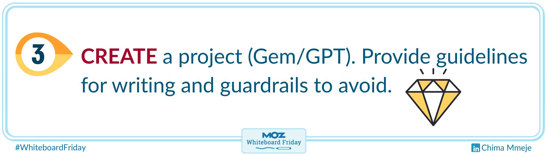 Zoomed-in section of the whiteboard for tip 3 - create a project.