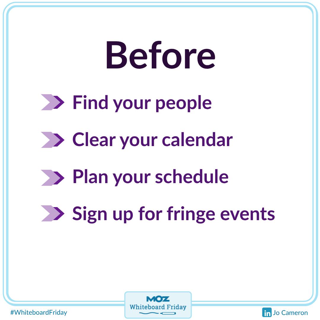 Zoomed-in section of the whiteboard with a list of things you can do to prepare for an event.