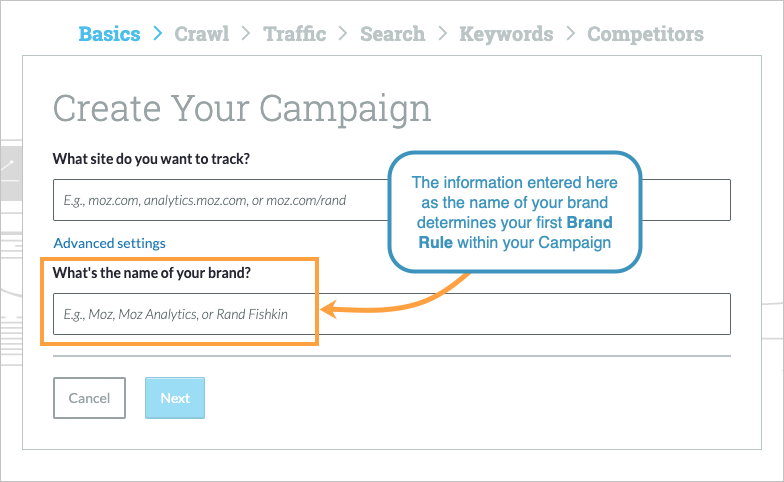 During Campaign creation you can select your brand name which is also the name of your Campaign.