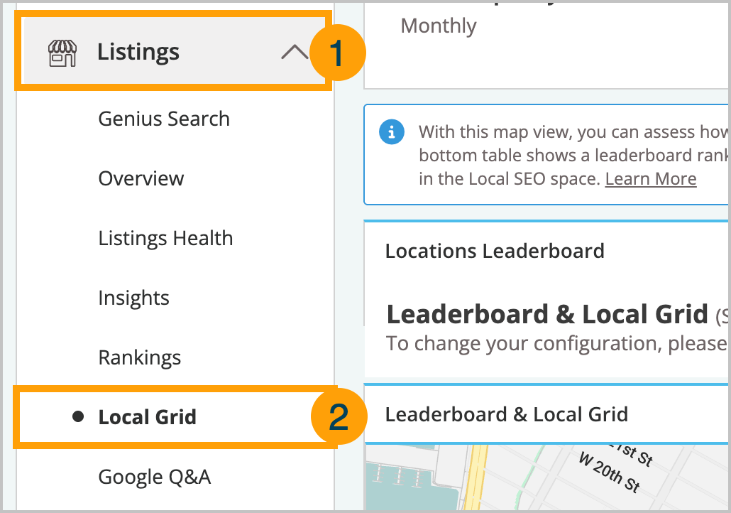 Screenshot of the menu location of Local Grid.