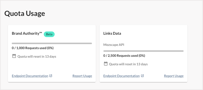 Screenshot of the Quota Usage module.