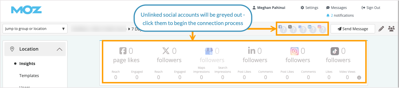 Screenshot showing where to connect additional social networks.