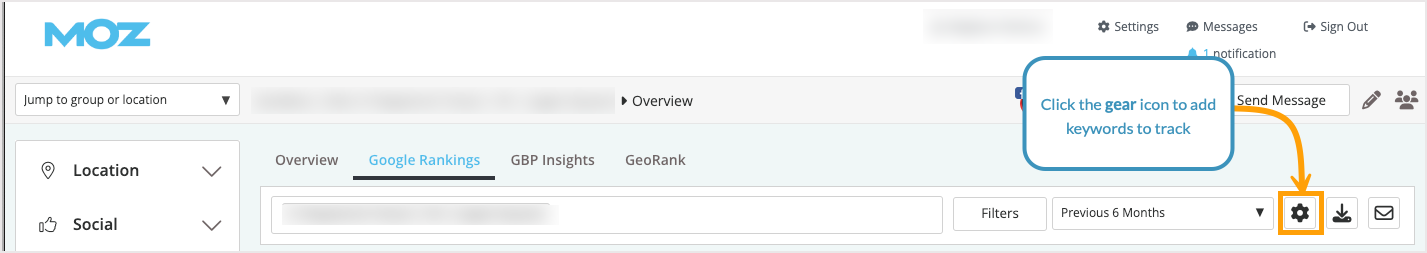 Screenshot of where to add keywords.