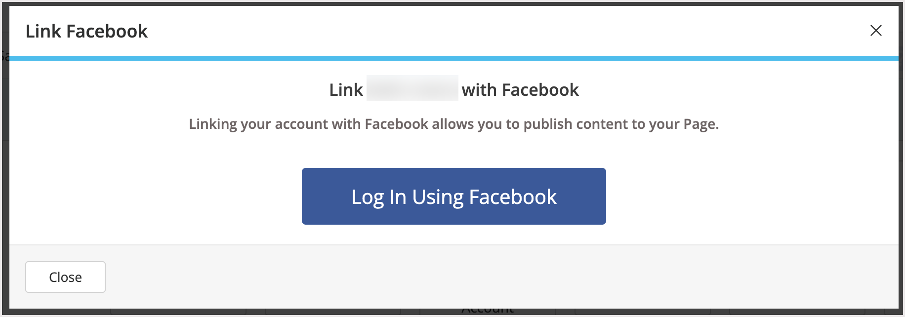 Screenshot of the popup window where you can log into Facebook.